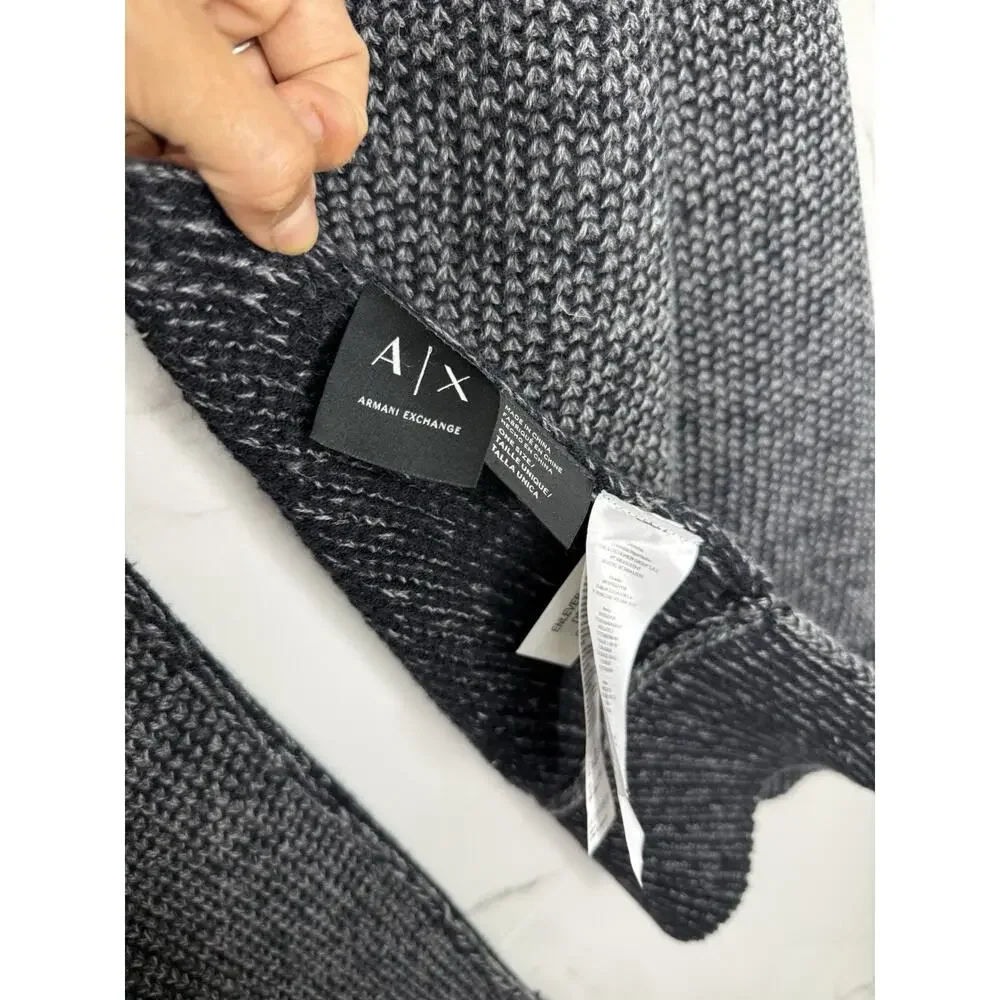 Armani EXCHANGE GREY Chunky Knit 60”x 17”Scarf Preppy Colorblock Cotton Wool